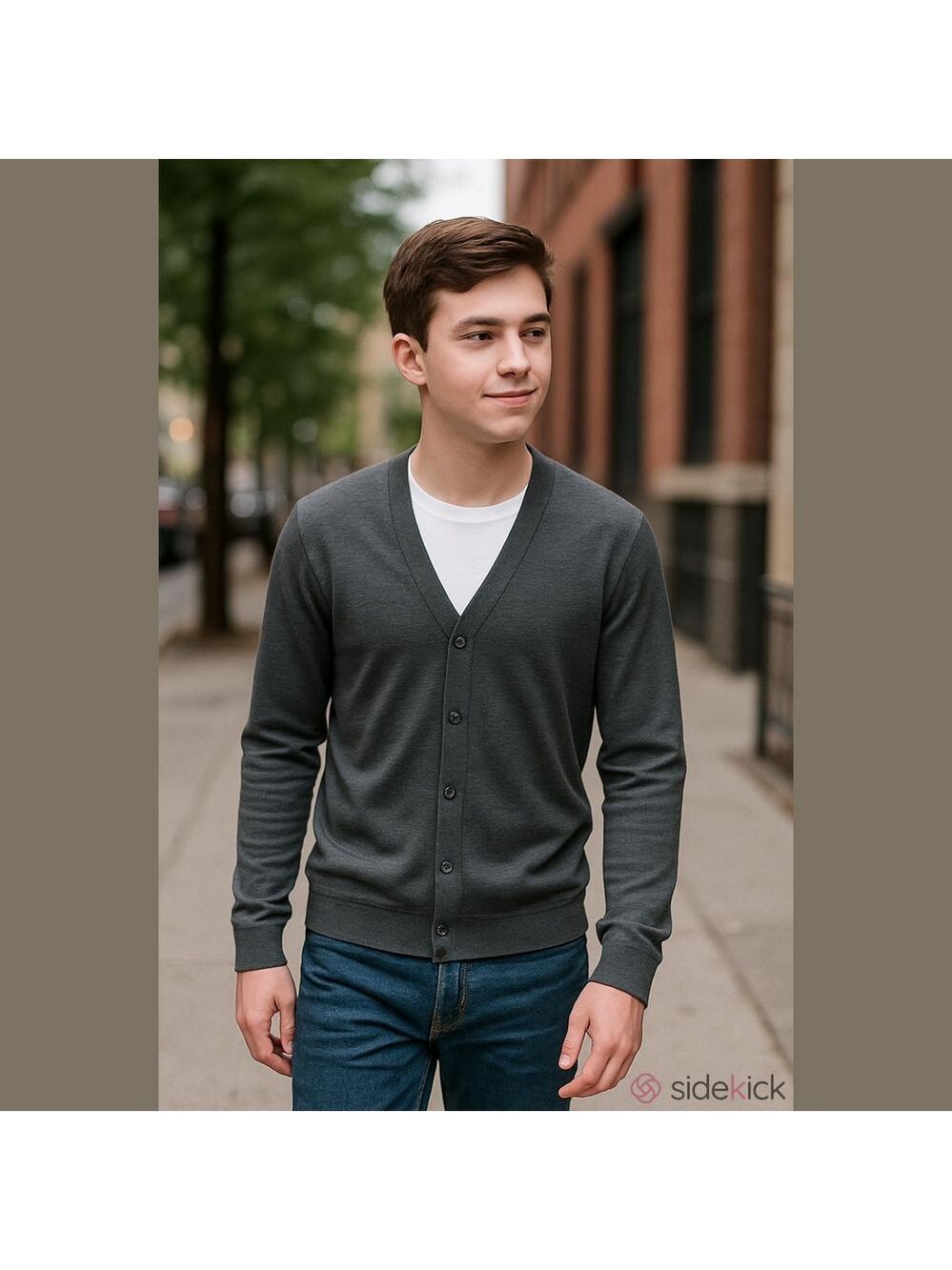 Tie Bar 100% Wool Men's Gray Cardigan Sweater Thin And Lightweight  Size Medium